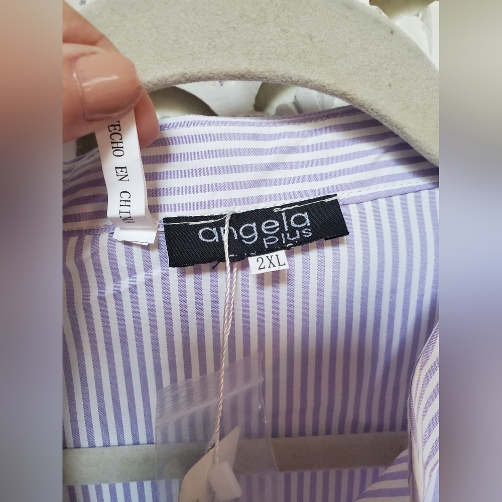 Lavender Pinstripe Shirt Dress NWT Angela Plus Best Fit Lg/XL - Picture 9 of 14